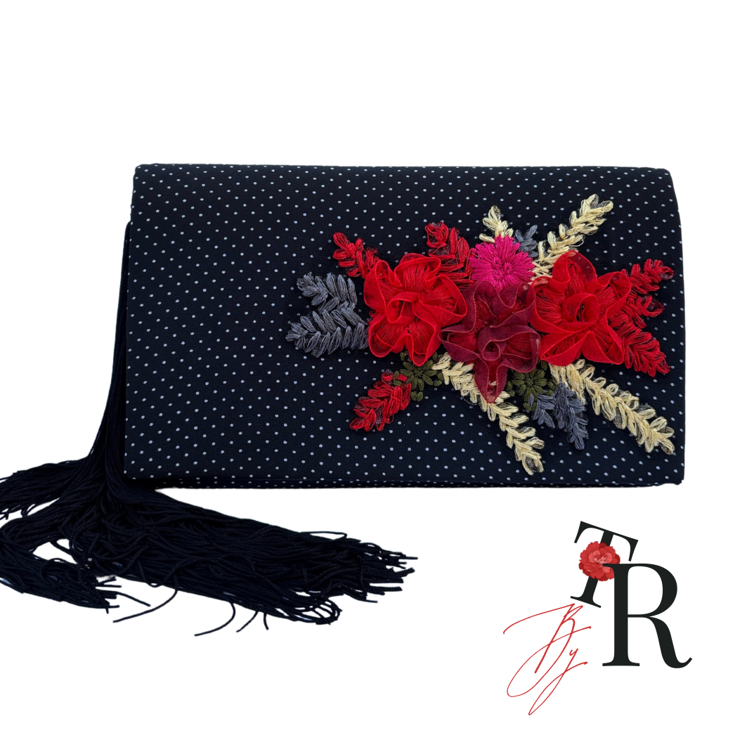 cartera goya handmade lunares negro rojo byrosatorres